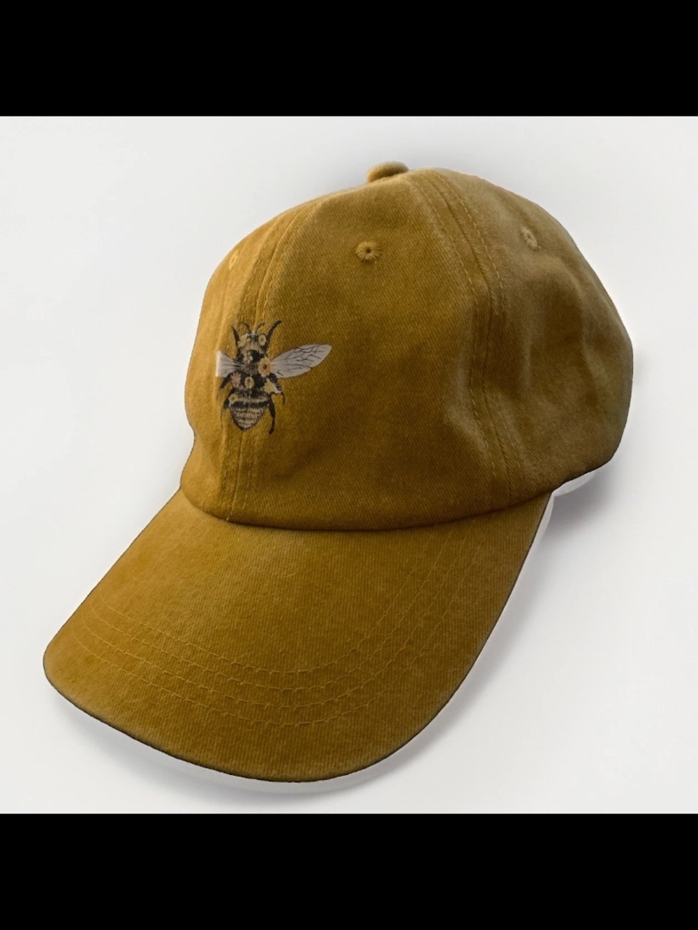 Bee Floral Print Dad Hat Mustard Yellow Adjustable Baseball Cap Dad Hat New